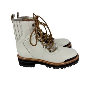 Marc Fisher White Black Tumble Leather Lace Up Boots